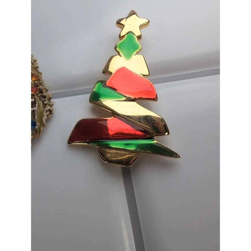 Vintage Lot Of 3 Christmas Enamel & Rhinestone Brooches, Monet/Art/DaneCraft
